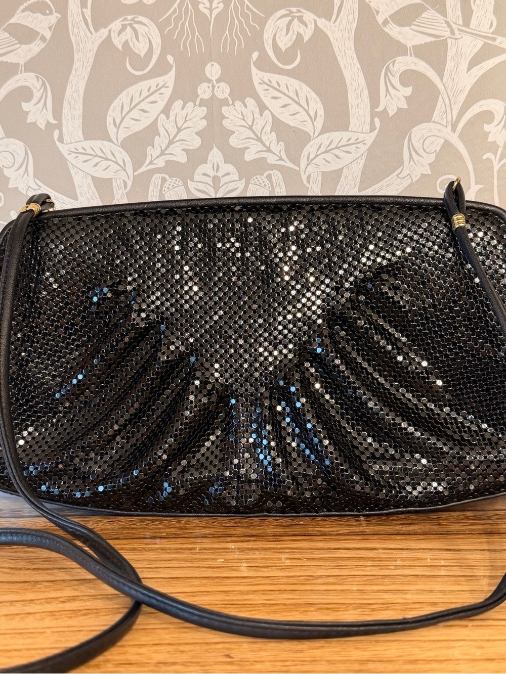Whiting & Davis Vintage Evening Bag black Sparkly Mesh w/Pleated Details EUC